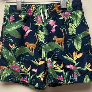Janie and Jack Navy Tropical Print Kids Swim Shorts